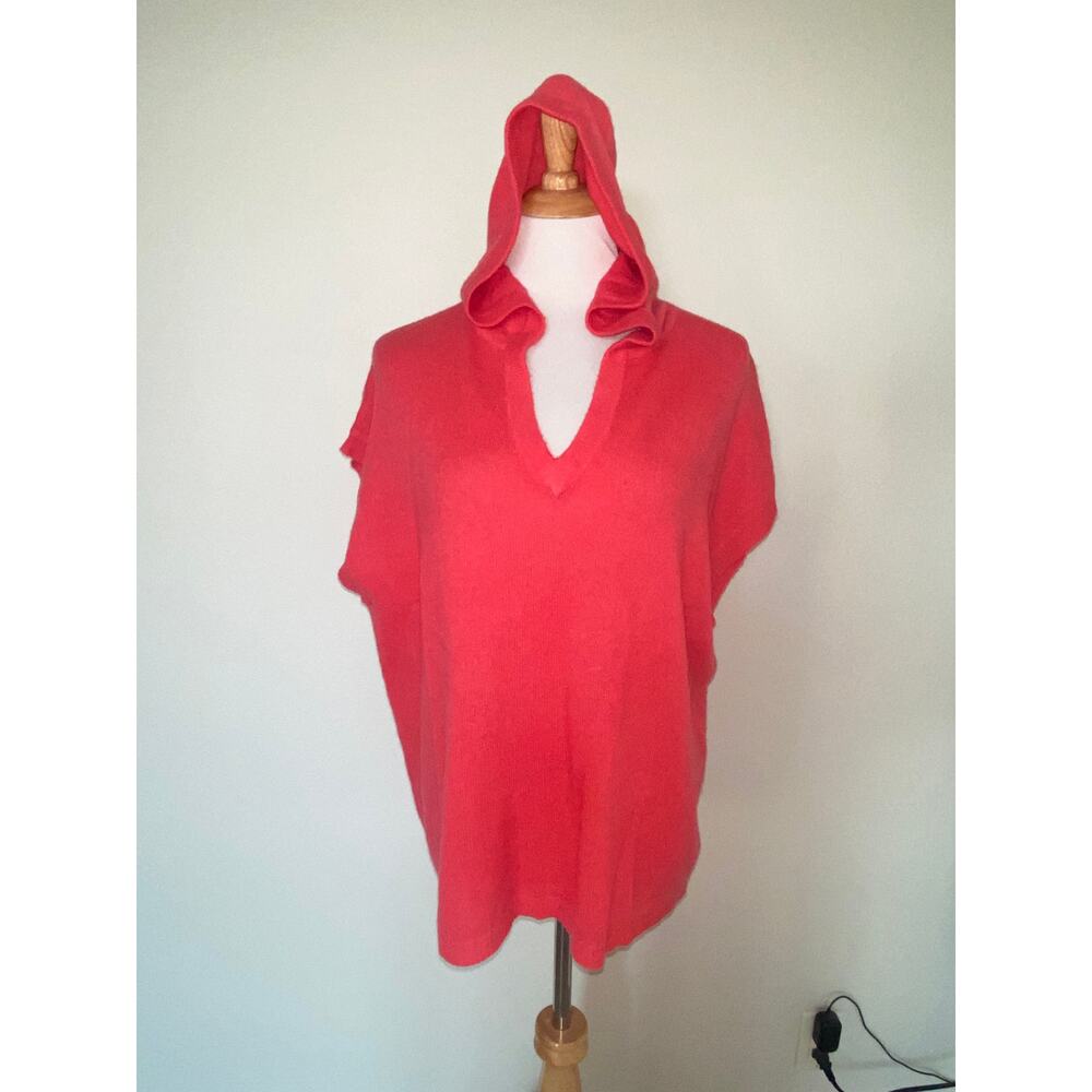 Oats Cashmere by Debra Hayburn Sweater Cap Sleeve Hooded  V Neck Pink  Medium